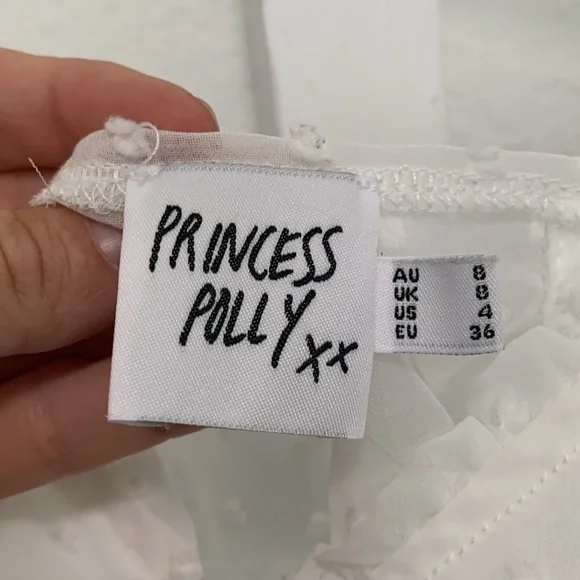 Princess Polly Vaccaro White Swiss Dot Tie Front Cropped Top - Picture 8 of 12